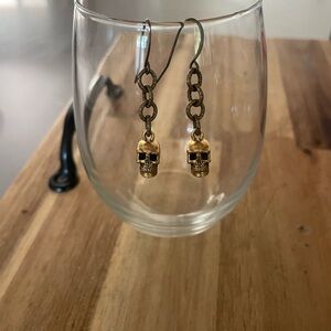 Brass Skull Dangle Earrings